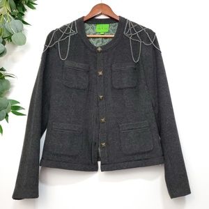 Vintage Gray Chain Shoulder Wool Blend Blazer